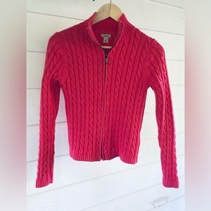 L.L. Bean pink XS cable knit sweater with zipper. 100% cotton.